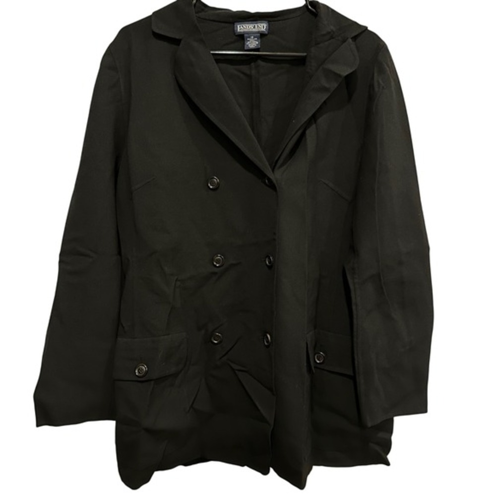 Lands End Double Breasted Black Wool Blend Blazer Light Jacket Women's‎ Size 14